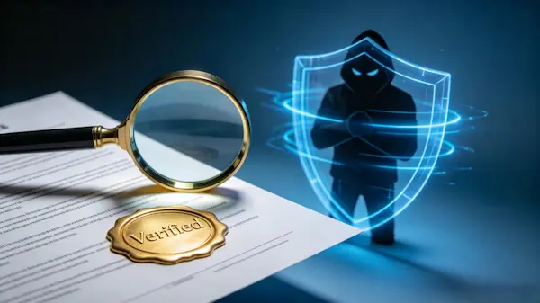 Magnifying glass inspecting a contract representing due diligence