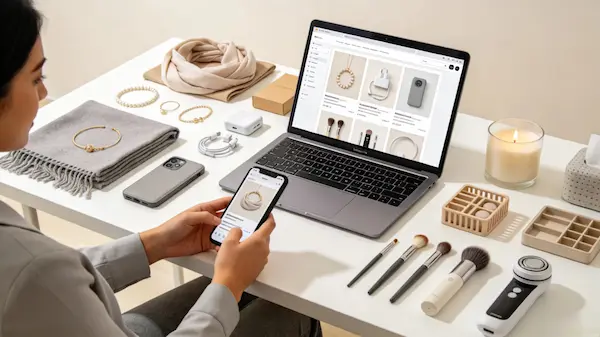 Modern small business owner reviewing imported products from China